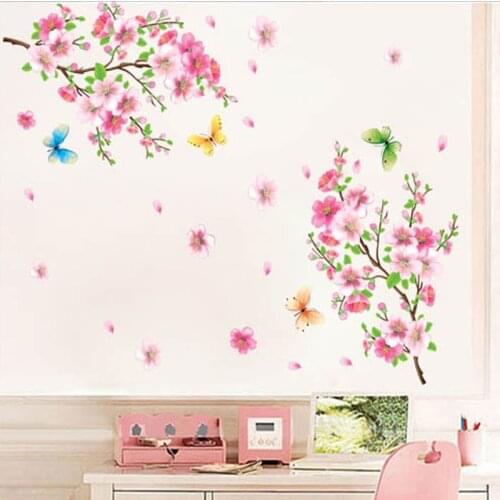DIY Large Butterfly Peach Blossom Tree art Wall Decal Bedroom Living Room Background Decoration Vinyl Mural Wall Stickers