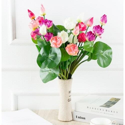 Home Garden Simulation Silk Lotus Flower Green Plants Artificial Flowers Hotel Garden Table Decor