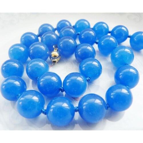 AAA Beautiful 10MM Blue Sapphire Gemstone Round Beads Necklace Gold Clasp