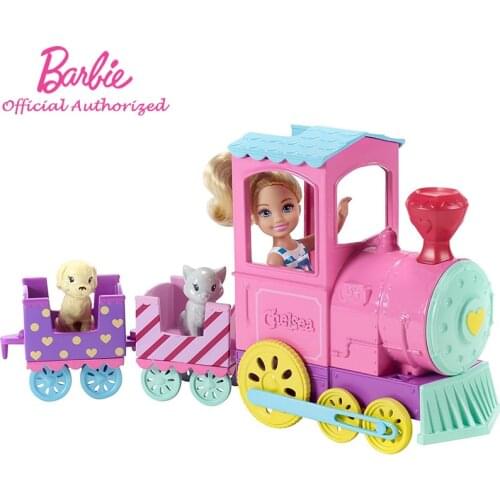 Barbie Club Chelsea Series Doll & Choo-Choo Train Playset Kid Toy Cute Cat Accessories Pink Wheels For Christmas Gift FRL86