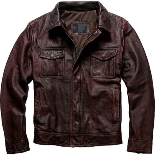 Retro Cowhide Jacket Mens Genuine Leather Jacket Motorcycle Spring Autumn Casual Leather Jacket Large size 6XL