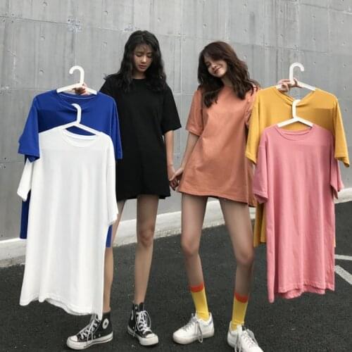 WWENN Summer Women Dresses Elegant Solid Short Sleeve Cotton T-shirts Casual Loose Mini Woman Dress Tee Shirt Basic Mujer Robes