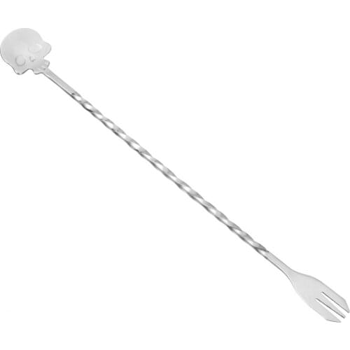 Skull Bar Spoon Cocktail Pick Swizzle Sticks Stainless Steel Mixing Fork Bartender 25cm Stirrer Bar Spoon