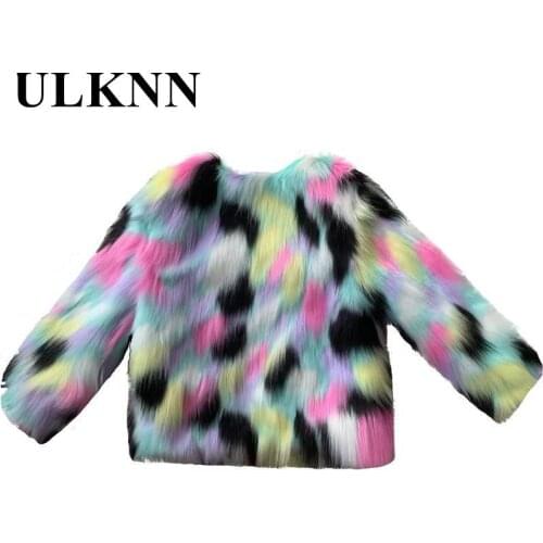 Girls' Fur Coat winter Kids Rainbow Color Clothing Childrens Imitation Fox Fur Wool Outwear Thickened Winter Jacket 3-8Y