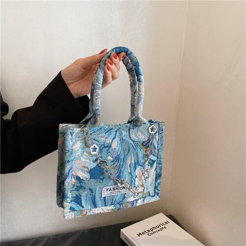 Fashion Contrast Color Women Shoulder Bag Flower Chain Ladies Small Tote Purse Handbags Vintage Design Female Top Handle Bags