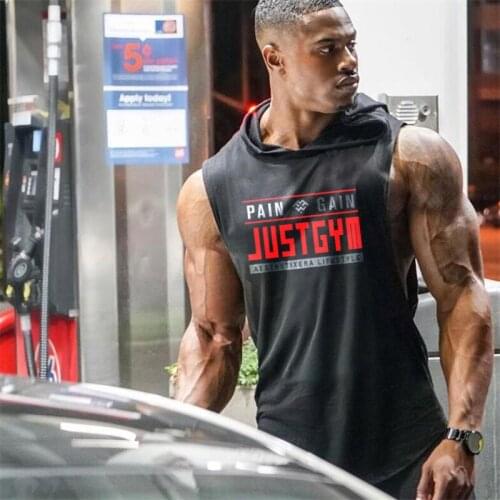 Running Hooded Tank Top Men Brand Gym Clothing Bodybuilding Stringer Hoodie Vest Workout Singlets Fitness Sleeveless Shirt