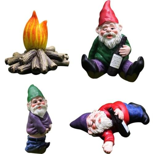 4pcs/set Fairy Garden Miniature Ornaments Set Mini Dwarf Bonfire Statues for Planter Flower Pot Decor Accessories