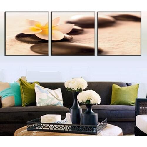 Wall Art Poster Modern Home Decor Living Room Bedroom 3 Pieces Pink Flower Pebbles Canvas Print Painting Modular Pictures Frame