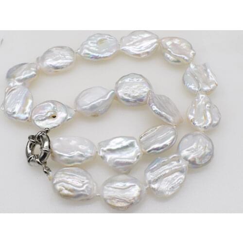 Freshwater pearl white reborn keshi baroque flat oval necklace 17inch wholesale beads nature FPPJ woman 2017