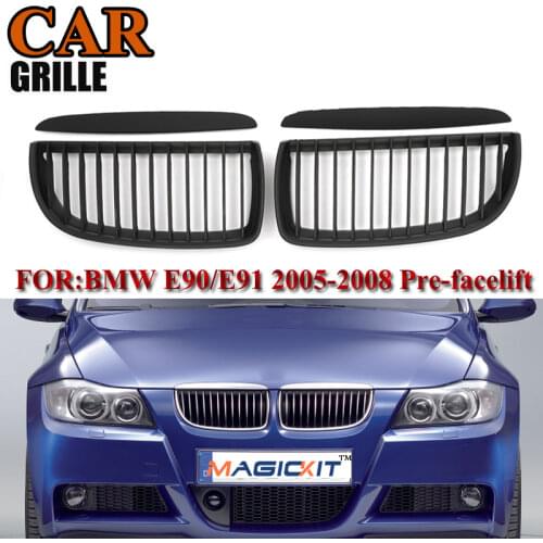 MagicKit 2X Matte Black Front Kidney Grills Grilles For BMW 2005-2008 Sedan Wagon E90 E91
