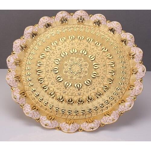 Luxury Silver / Gold Charger Plate Metal Tray 35 CM/ 13.8" Round Nut Plates/ Sweet/ Cake For Home Christmas Party Decoration