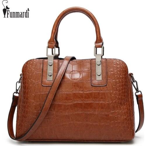 FUNMARDI Luxury Crocodile Women Handbags Metal Reinforce PU Leather Bags Fashion Top-Handle Bags High Quality Totes Bag WLHB1731