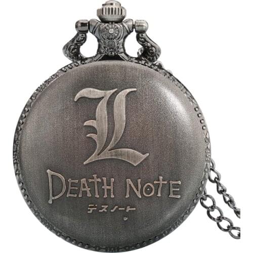 Gray Death Note Quartz Pocket Watch Double L Pendant Pocket Watch Chains Fobs Anime Necklace Accessories Colar Masculino Gifts