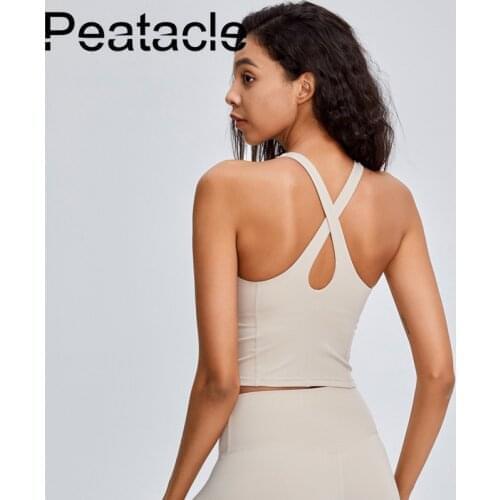 Peatacle Sport Bra with Chest Pads Women Wide Shoulder Straps Shockproof Gather Training Running Yoga Vest Beauty Back Fitness