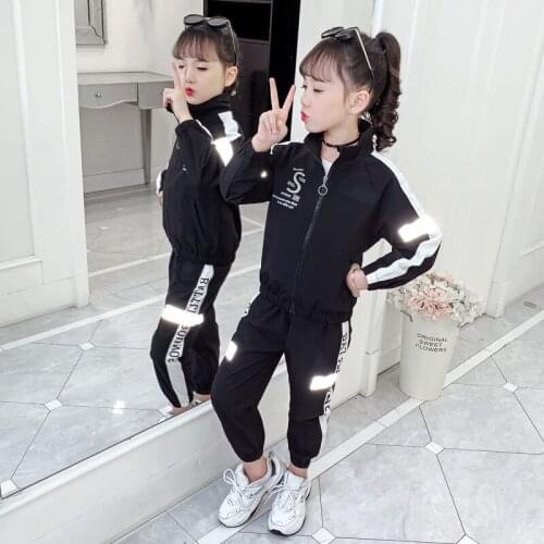 Reflective Spring Autumn Baby Boys Girls Set Kids Sweatshirts +Pants Sport Tracksuit Teenage Children Clothing Suit High Quality
