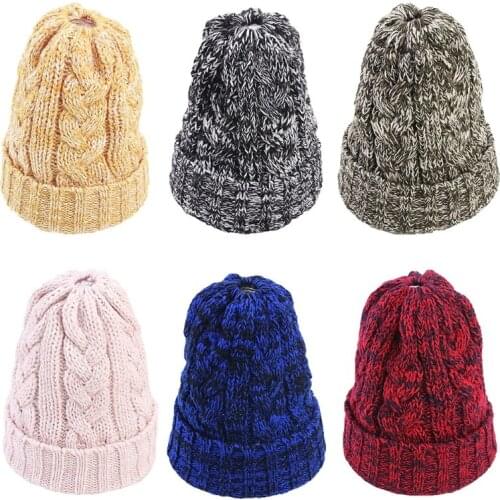 066C Ponytail for Women Girls Winter Hats in Mixed Color with Multiple Colors Knitted Wind Protection Winter