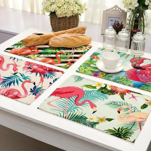 1Pcs Flamingo Tropical Monstera Pattern Placemat Cotton Linen Coaster Dining Table Mat Cup Mat Pad 42*32cm Home Decor MP0080