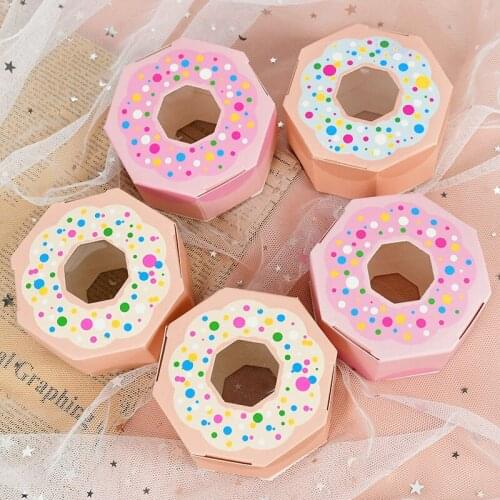 10pcs Dounts Candy Boxes Cookies Chocolate Snack Packaging Gift Box Donut Theme Birthday Party Baby Shower Wedding Decoration