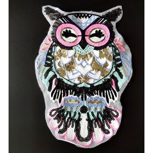 31CM Owl Towel Embroidery Patch Clothes Stickers Sequins Large Biker Badge Sew On Patches For Clothing Strange Things Christmas