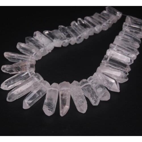 35-38pcs/Strand Large Size Raw Clear Crystal Quartz Top Drilled Points,Polished Natural Gems Tusk Stick Spike Pendant Beads Bulk