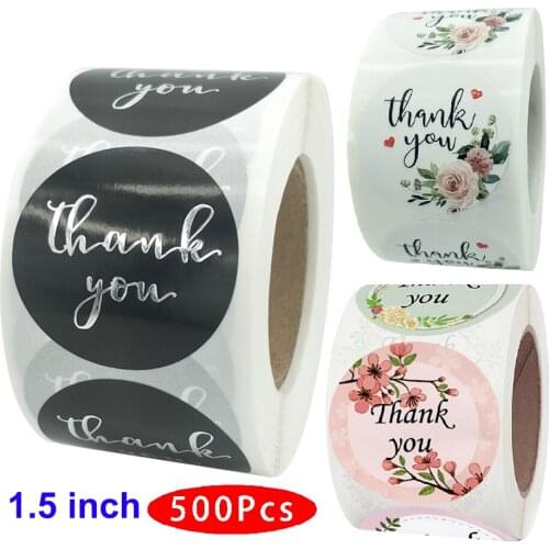 500Pcs/set 1.5inch Cute Kawaii Flower Thank You Sticker Seal Label Scratch Off Aesthetic Scrapbooking Adhesive Accessory Journal