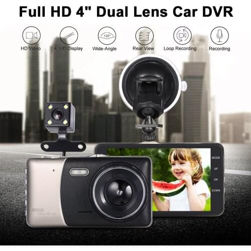 4" Dual Lens Car DVR Camera Dash Cam Video Camcorder GPS Navigation Rear View Mirror with Rearview Camera with LED Night Vision