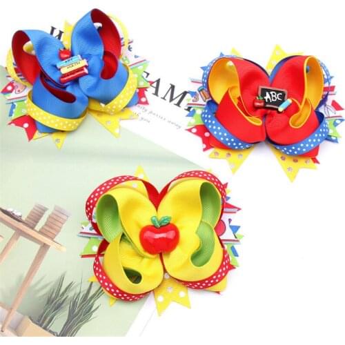 20pcs/lot 5 inch Christmas Hair Bows Handmade Hair Accessories Hair Clip Cartoon Multi Layer Bow Cute Hair Bow For Girls Gift