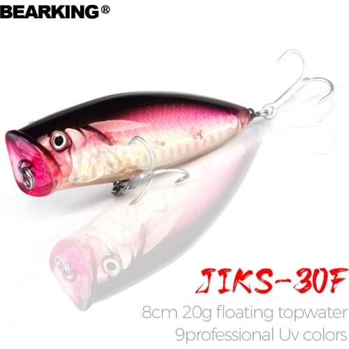 Bearking professional hot fishing tackle fishing lures, assorted colors, popper 80mm 20g topwater,9colors for choose hard bait