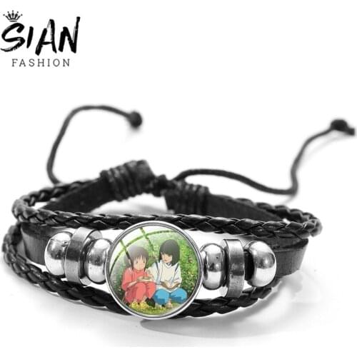 SIAN Japan Anime No Face Spirited Away Bracelets Hayao Miyazaki Handmade Adjustable PU Leather Bracelets Glass Dome Men Women