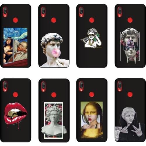 QAQsam Soft TPU Silicone For Xiaomi Redmi Note 7s Case Back Cover Cartoon Statue Abstract Art Painted Cases