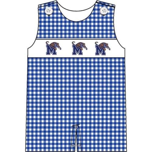 2021 Summer New Style Pure Cotton Baby Boy Romper Sleeveless Blue Checked Embroidered Boy Shorts Crawling Suit