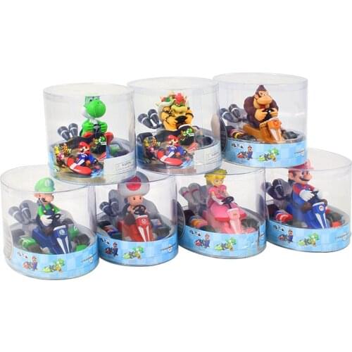 7-13cm Super Mario Bros Anime Luigi Peach Koopa Yoshi Diddy Kong Monkey Mushroom Action Figure Model Back Cars Toys Brinquedos