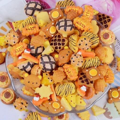 10Pcs Resin Simulation Biscuits Cake Flatback Cabochon Fake Food Fit Phone Deco Parts DIY Embellishment for Scrapbooking Craft