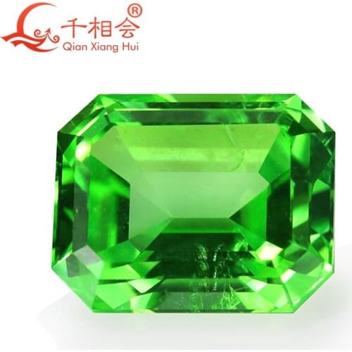 Emerald shape natural cut Artificial apple green color sappphire including minor cracks and inclusions corundum loose gem stone