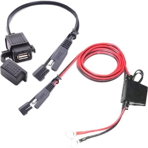 DIY SAE to USB Cable Adapter Waterproof USB Charger Quick 2.1A Port with Inline Fuse for Motorcycle Cellphone Tablet GPS