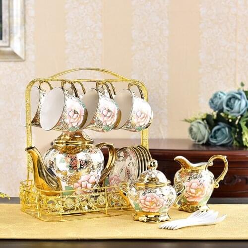 Creative European- Palace Style Coffee Cup Set Ceramic Household Tea Cup Set Gift Box Set of Cup Sugar Bowl with Spoon mugs