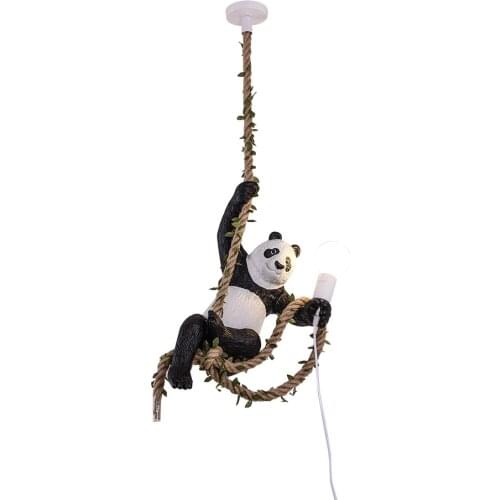 Creative Resin Panda Light Animal Loft Industrial Kitchen Light Fixture Hemp Rope Hanging Lamp Restaurant Home Decor Luminaire