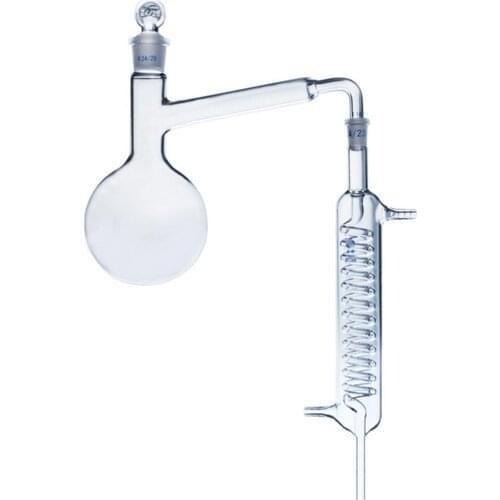 500ml Lab Distilling Apparatus Round Bottom Flask with Coil Glass Condenser Distilling Tube Dia 20mm