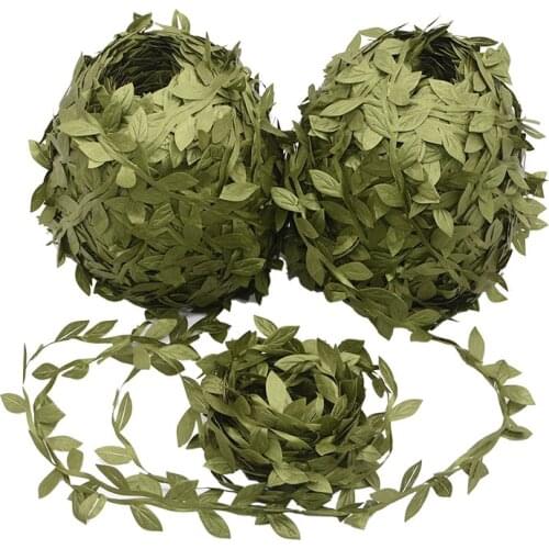 10m/20m Silk Green Leaves Ribbon Artificial Leaf For Wedding Summer Party Hanging Deco DIY Birthday Gift Flower Packing Supplies