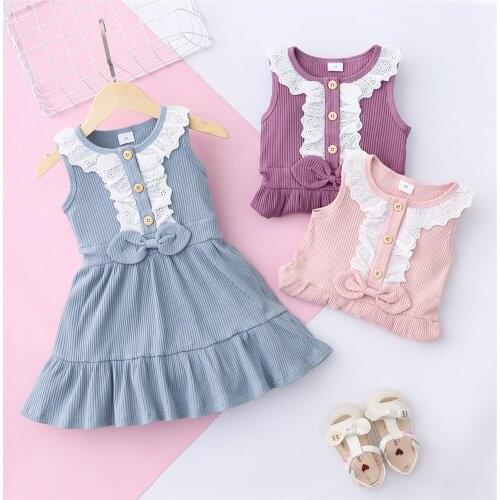 Summer Baby Girls Dress Lace Sleeveless Casual Party Princess Dress Cute School Dress Kids Children Girls Clothing