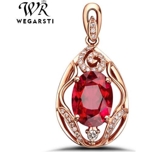 WEGARSTI Vintage 925 Sterling Silver Created Rubellite Gemstone Pendant Necklace For Women Rose Gold 18K Necklace With Chain