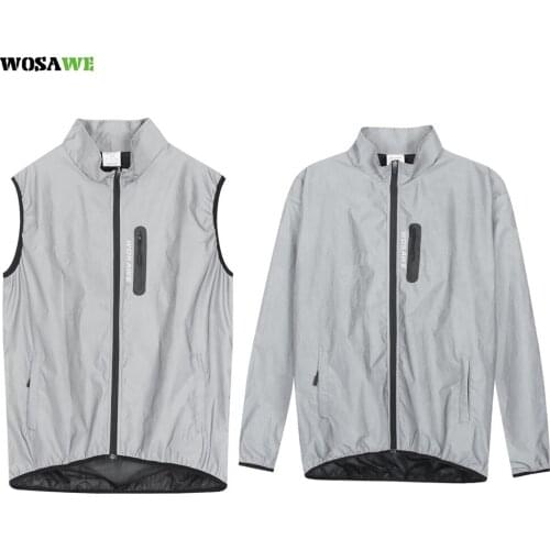 WOSAWE Men Summer Cycling Full Reflective Clothing Bicycle Safety Jacket Windproof Water Repellent Running Shirt Sportwear