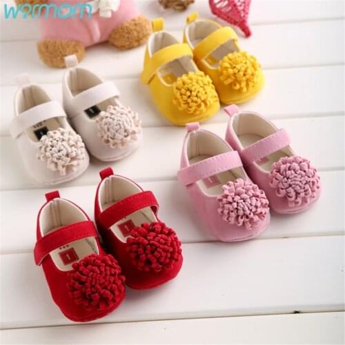 Warmom Candy Colors Newborn Baby Prewalker Soft Bottom Anti-slip Shoes Footwear Classic Princess Girl Crib Mary Big Flower Shoes