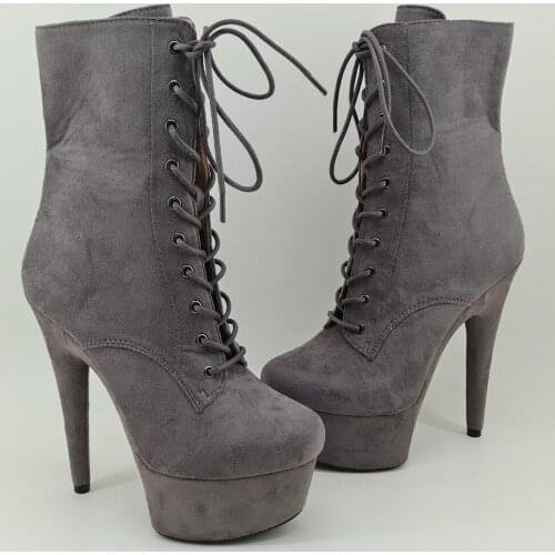 Leecabe Grey Suede 15CM/6inches Pole dancing shoes High Heel platform Boots closed toe Pole Dance boot