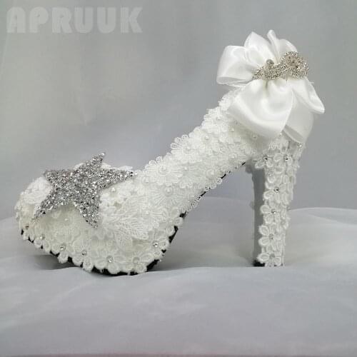 Platforms lace pumps shoes woman new arrival 2020 ladies wedding bride pumps 11CM super high block heel big plus size
