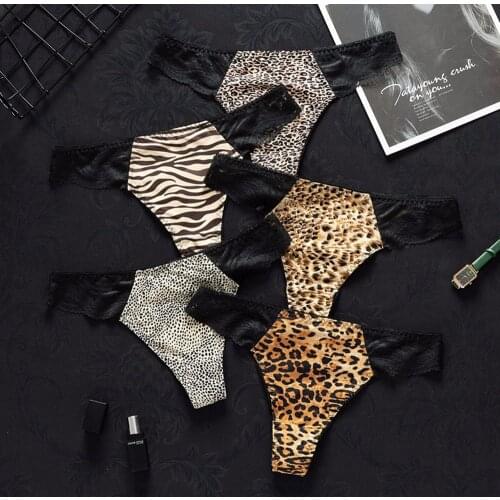 Creative Leopard Printed Sexy Panties Women Lace Thong Low Waist Cotton Crotch Underwear Girls Breathable Briefs