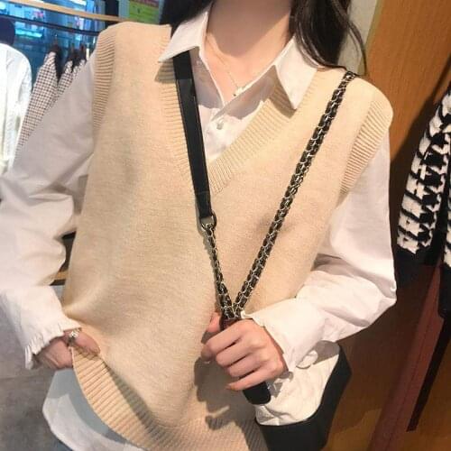 2021 Autumn New Women Sleeveless V-neck Knitted Sweaters Solid Loose Vest Tops Sweater Casual Outwear Shirts