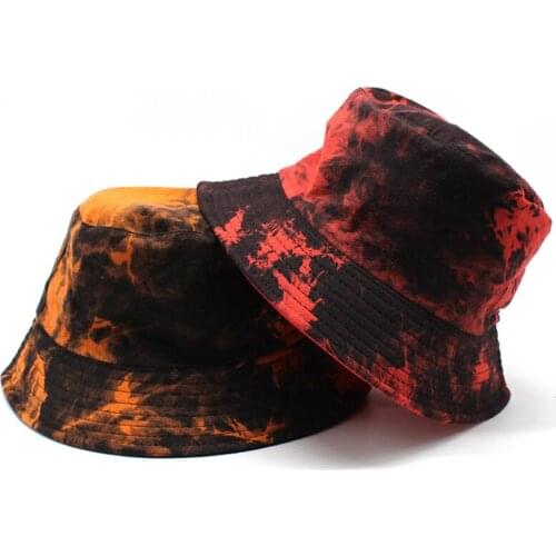 Spring Tie dye Bucket Hat Printed Beach UV Proof Women Flat Top Hunting Hat Men Girls Foldable Fisherman Hats Swanowing