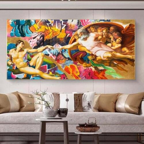 The Creation of Adam Poster and Print on Canvas Painting Modern Street Graffiti Wall Art Picture for Living Room Home Decor