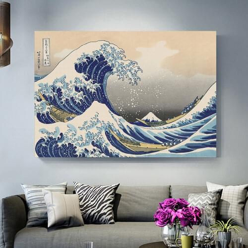 Original Kanagawa Surfing Katsushika Hokusai Canvas Painting Print Picture HD Poster Wall Canvas Bedroom Home Decoration